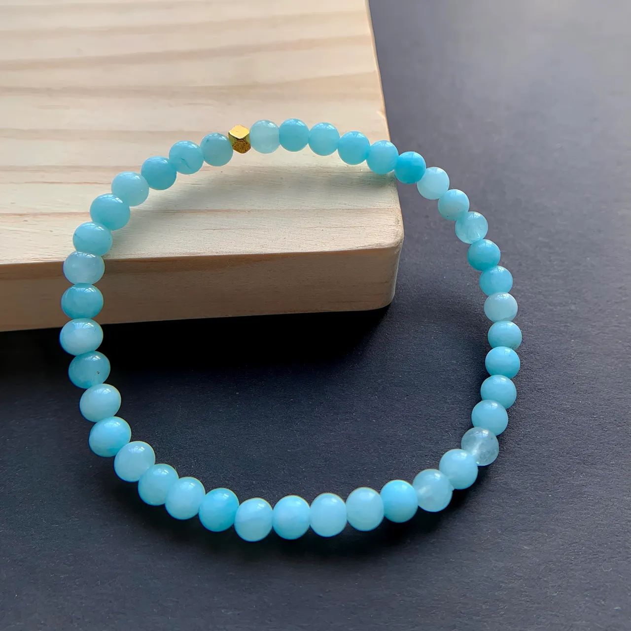 Aquamarine gold-tone bead  bracelet 4mm