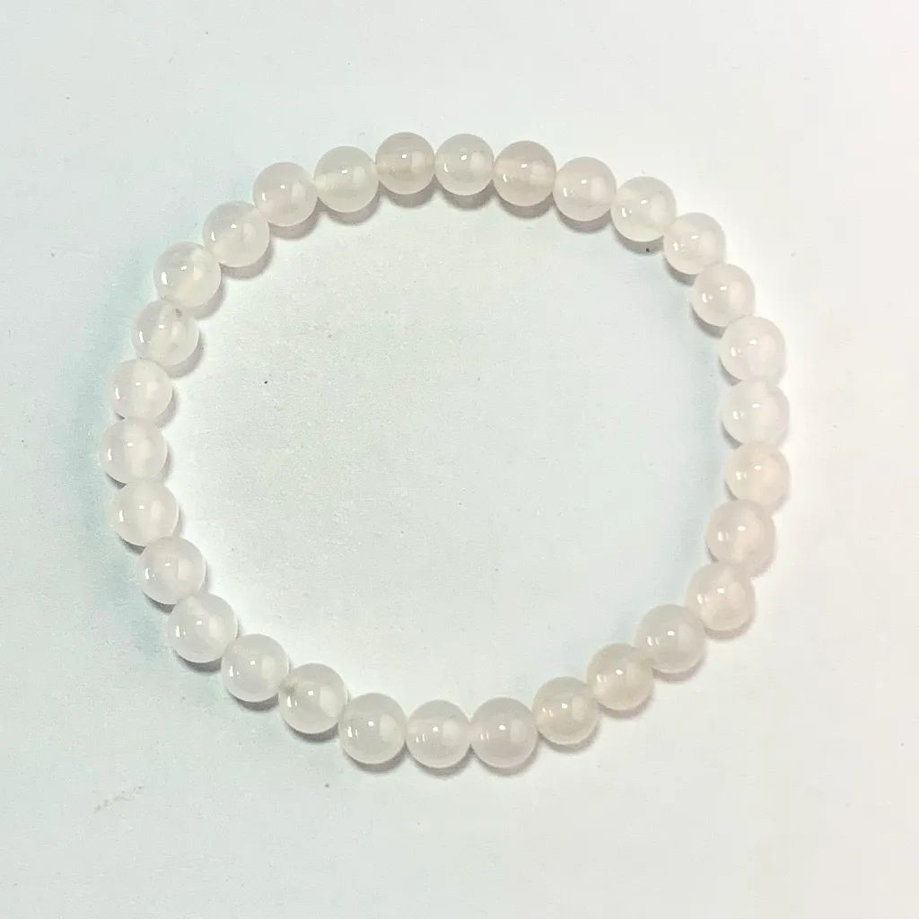 White Agate Bracelet 6mm in natural white agate beads on elastic cord