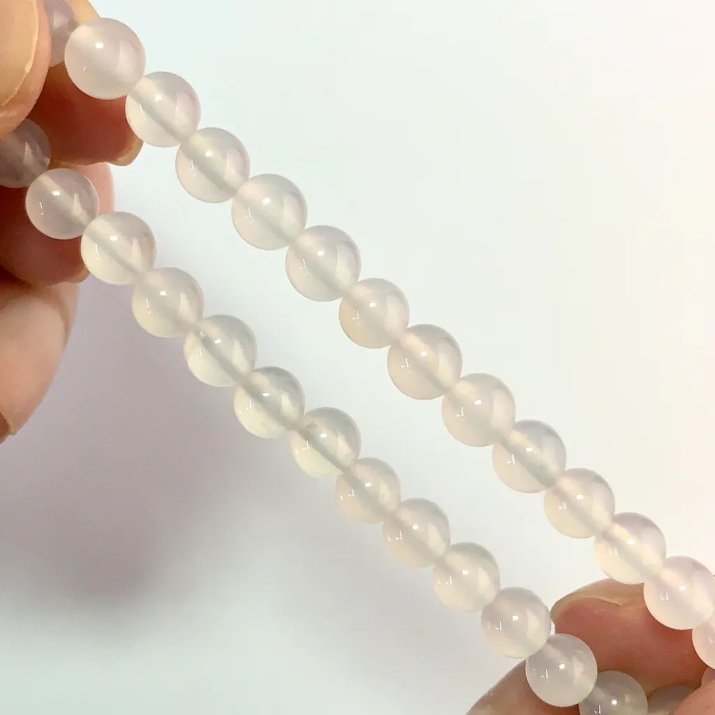 White Agate Bracelet 6mm detail — translucent white agate surface