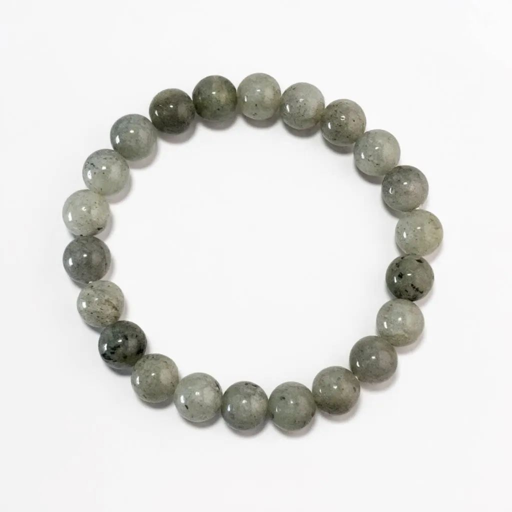 White Flash Stone Bracelet in 8mm natural gray-green beads with dark mineral flecks