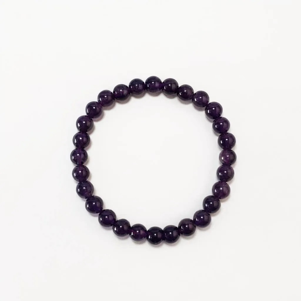 Amethyst Bracelet in 8mm natural amethyst beads on elastic cord