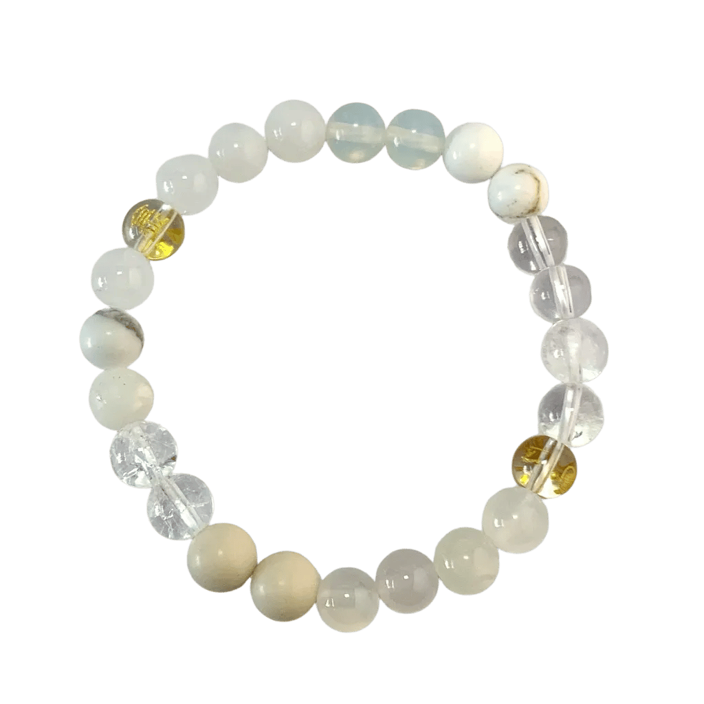 Metal Element Bracelet in 8mm natural white and clear crystals on elastic cord