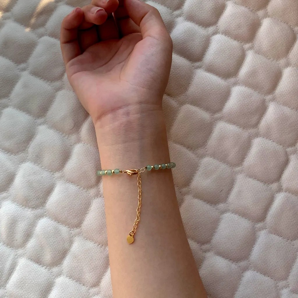 4mm Green Aventurine bracelet worn on the wrist