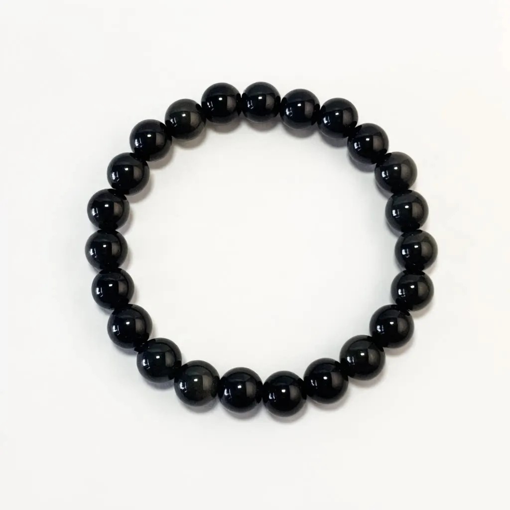 Silver Obsidian Bracelet in 8mm natural black obsidian beads with silver sheen