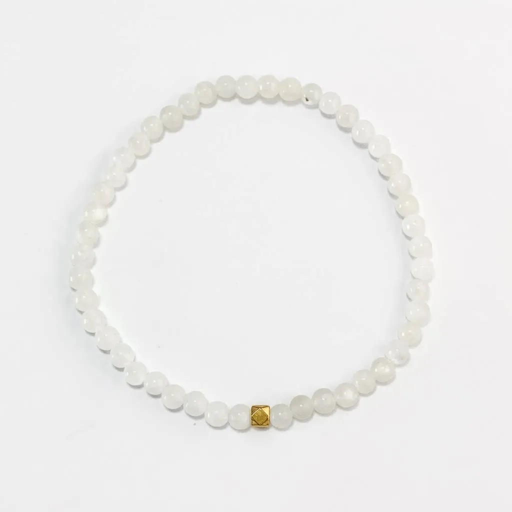 White Agate Bracelet 4mm in natural white agate beads on elastic cord