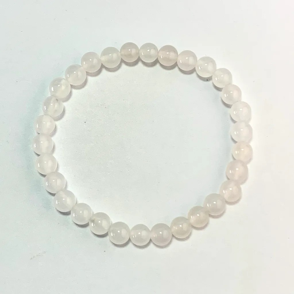White Agate Bracelet 6mm in natural white agate beads on elastic cord