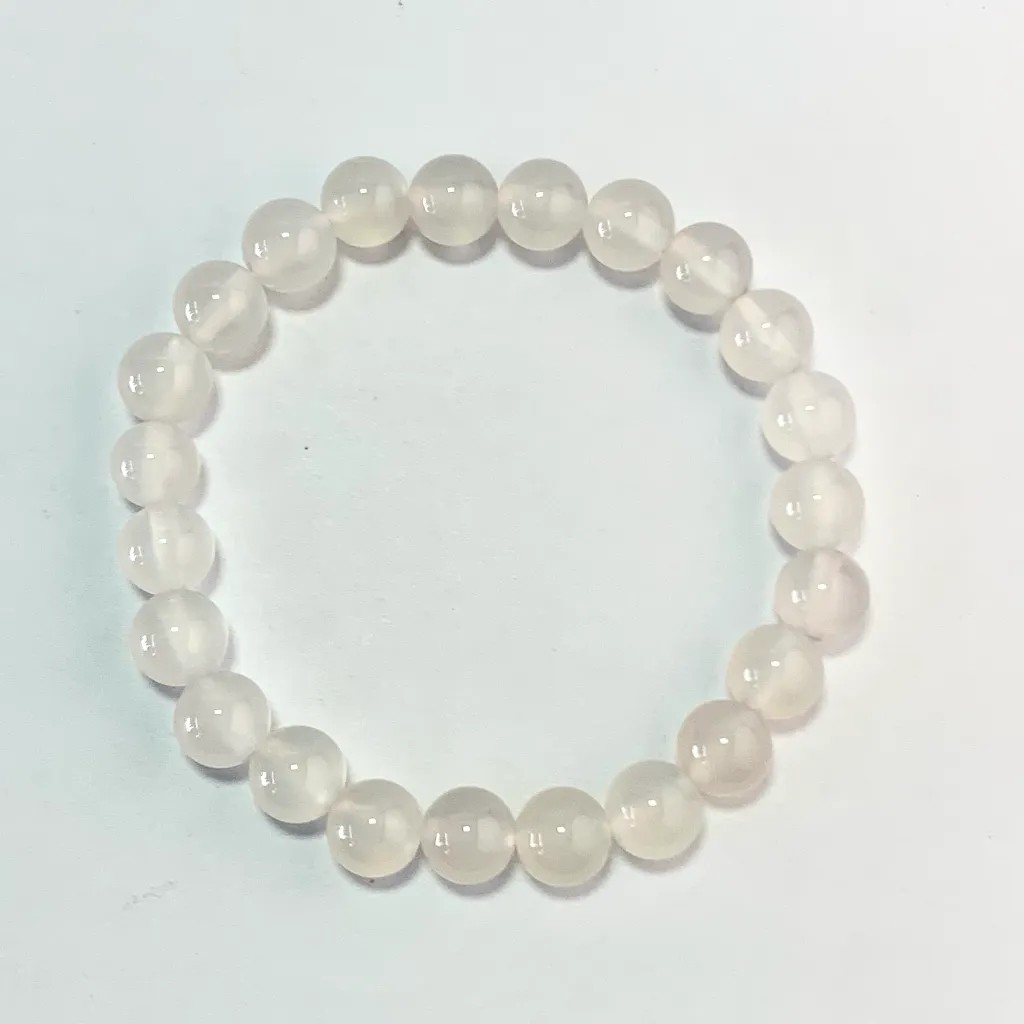 White Agate Bracelet 8mm in natural white agate beads on elastic cord