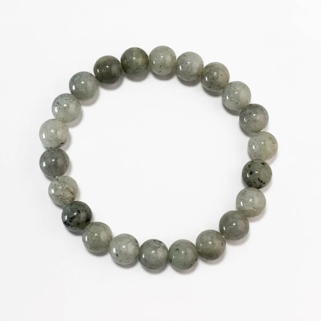 White Flash Stone Bracelet in 8mm natural gray-green beads with dark mineral flecks