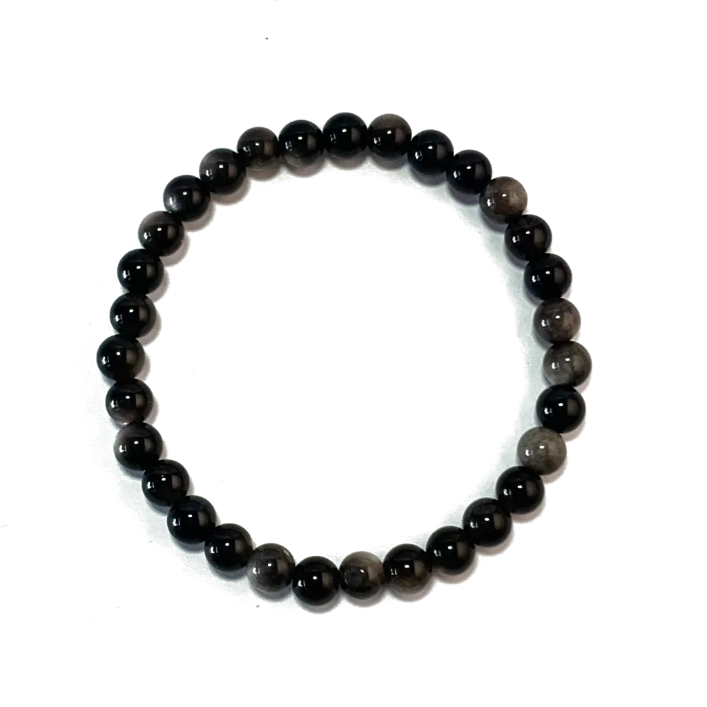 Obsidian Bracelet in 6mm natural black obsidian beads on elastic cord